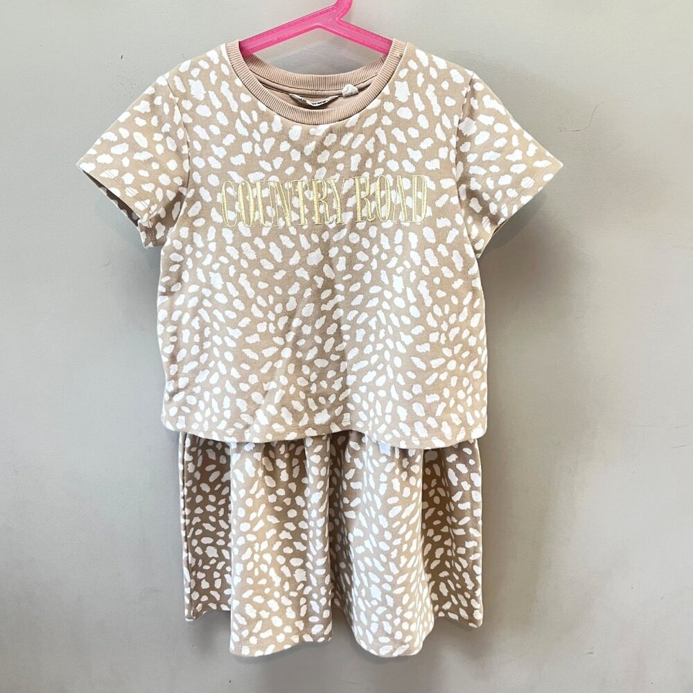 Country Road Girls Beige & White Animal Print Dress Traceable Australian Cotton